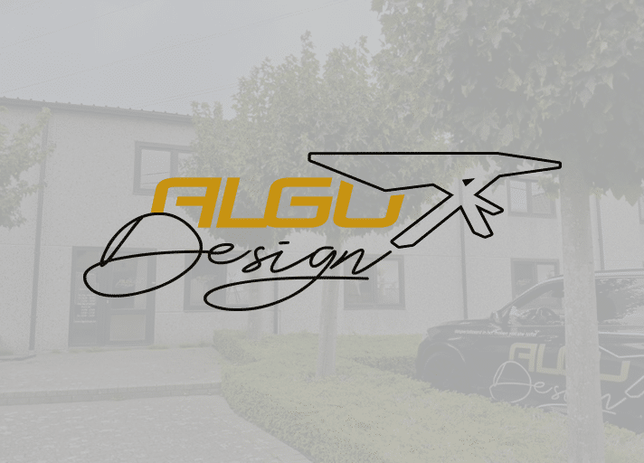 Algu Design logo met hun locatie.
