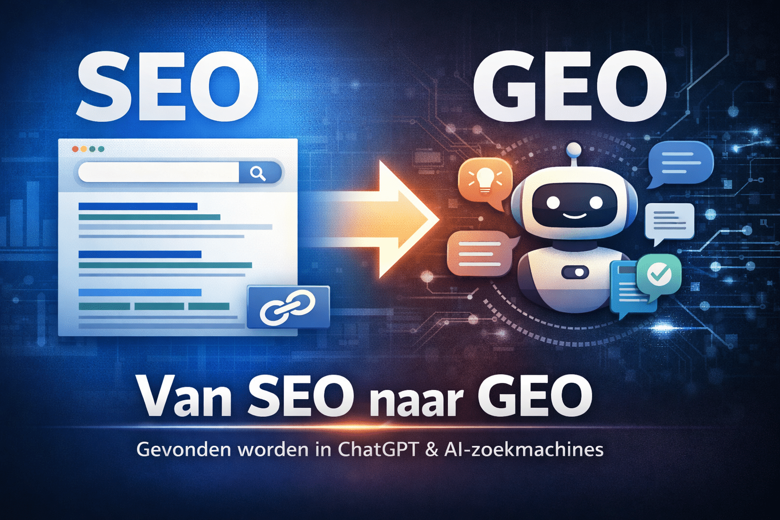 SEO naar GEO, zoekmachine naar AI tool als afbeeldingen naast elkaar.
