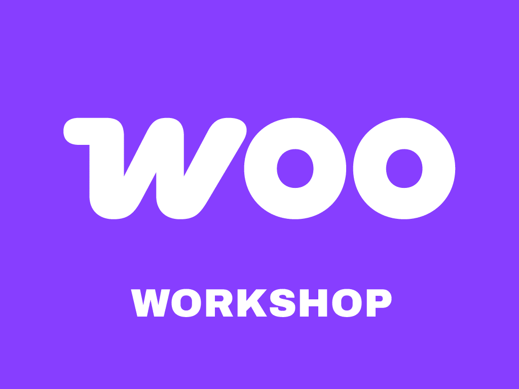 WooCommerce logo met workshop tekst op paarse achtergrond.